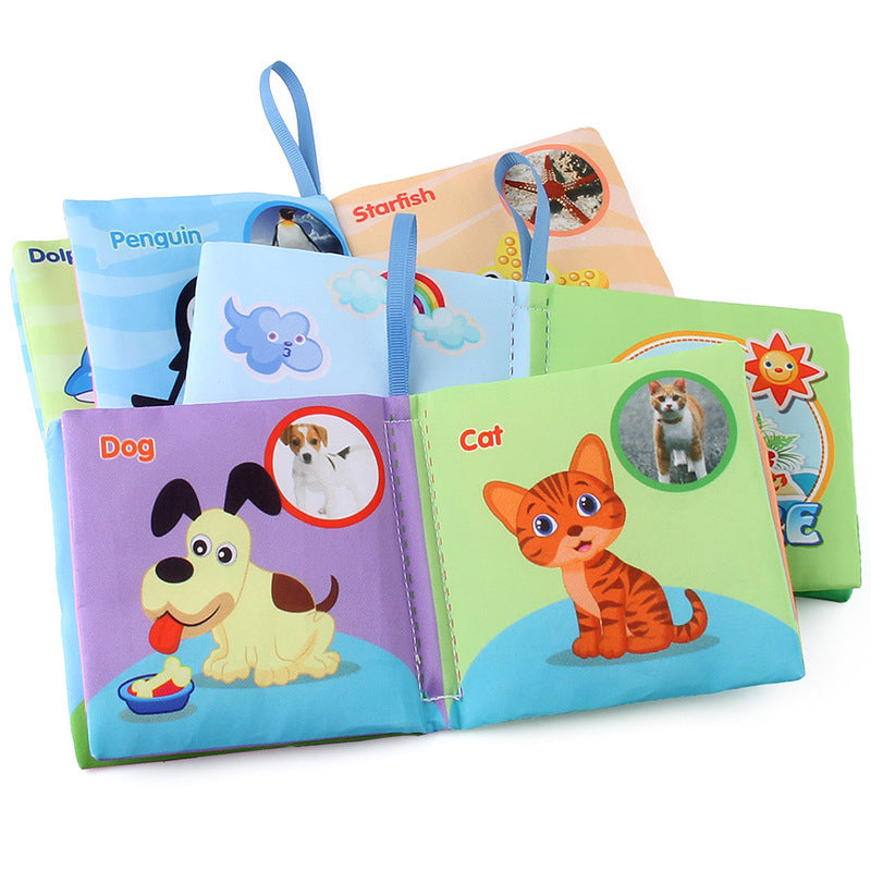 4 Pages 8 Sides Educational Cloth Book Soft Baby Toy for Learning Fruits Animals Numbers