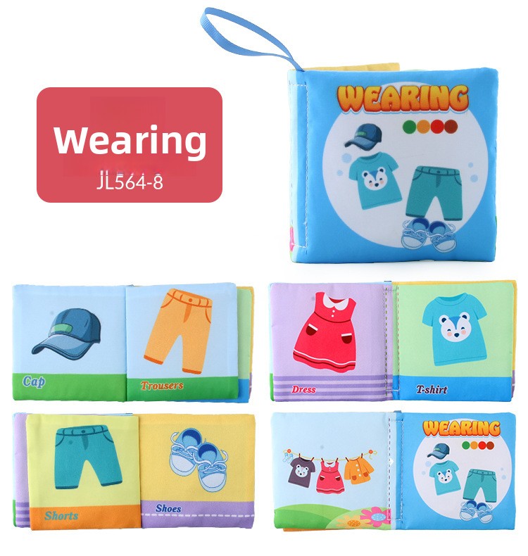 4 Pages 8 Sides Educational Cloth Book Soft Baby Toy for Learning Fruits Animals Numbers