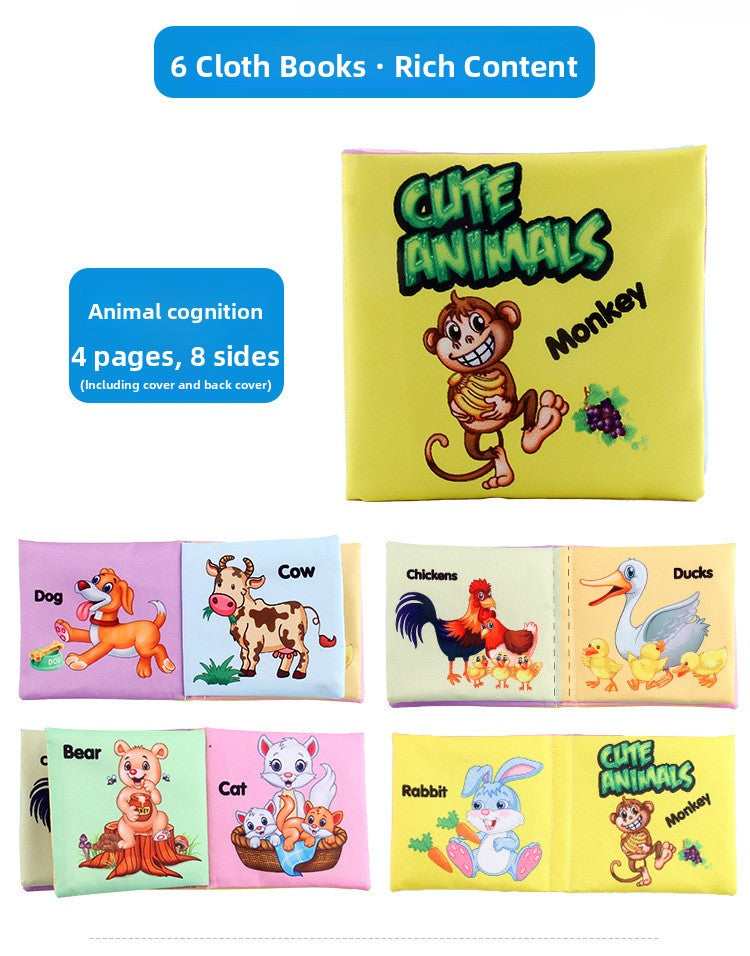 4 Pages 8 Sides Educational Cloth Book Soft Baby Toy for Learning Fruits Animals Numbers