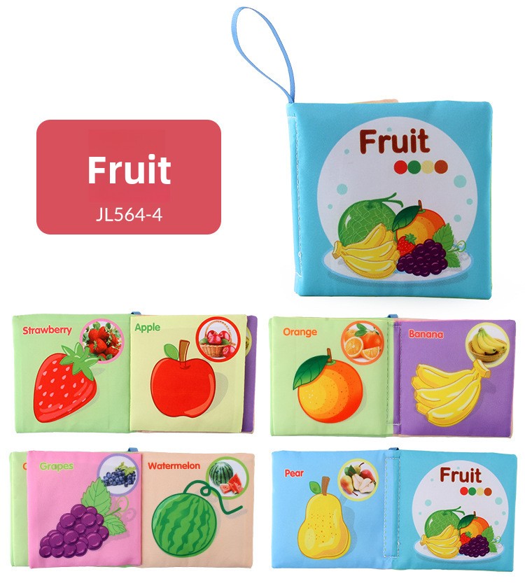 4 Pages 8 Sides Educational Cloth Book Soft Baby Toy for Learning Fruits Animals Numbers