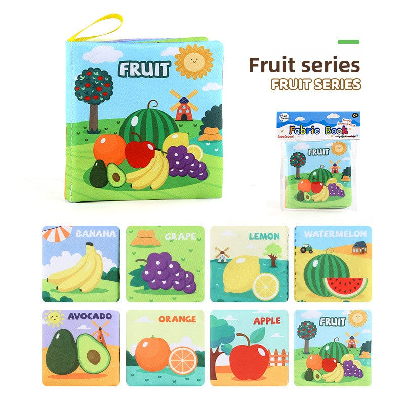 4 Pages 8 Sides Educational Cloth Book Soft Baby Toy for Learning Fruits Animals Numbers