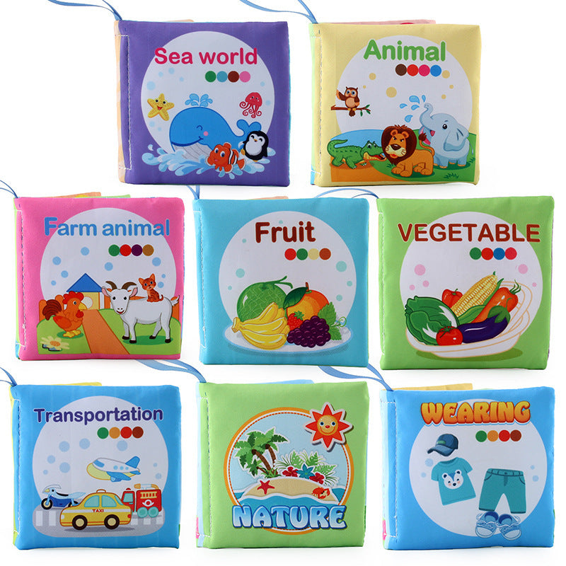 4 Pages 8 Sides Educational Cloth Book Soft Baby Toy for Learning Fruits Animals Numbers