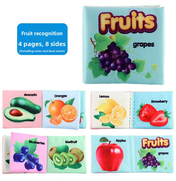 4 Pages 8 Sides Educational Cloth Book Soft Baby Toy for Learning Fruits Animals Numbers