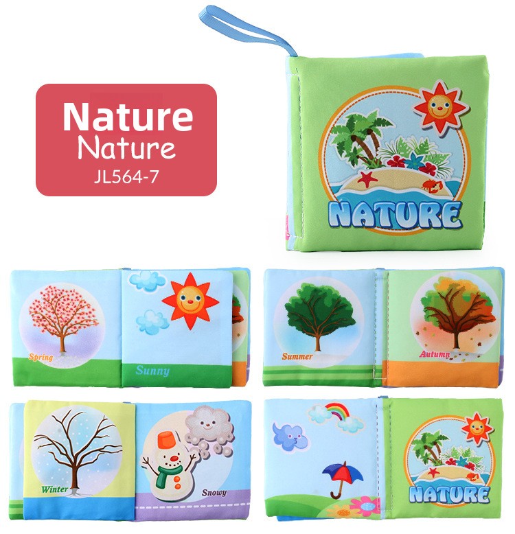 4 Pages 8 Sides Educational Cloth Book Soft Baby Toy for Learning Fruits Animals Numbers