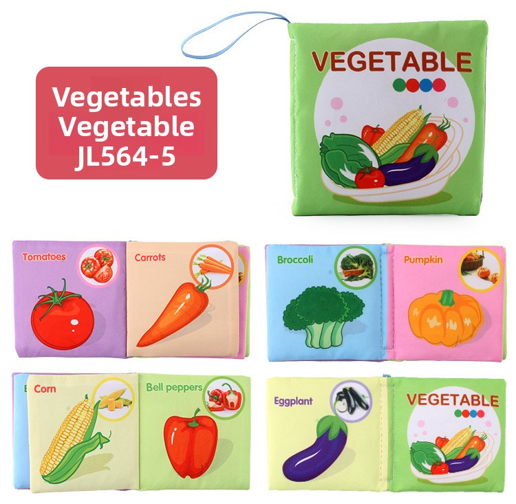 4 Pages 8 Sides Educational Cloth Book Soft Baby Toy for Learning Fruits Animals Numbers