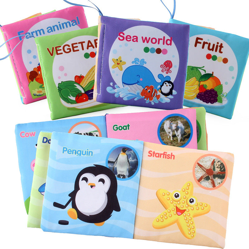 4 Pages 8 Sides Educational Cloth Book Soft Baby Toy for Learning Fruits Animals Numbers