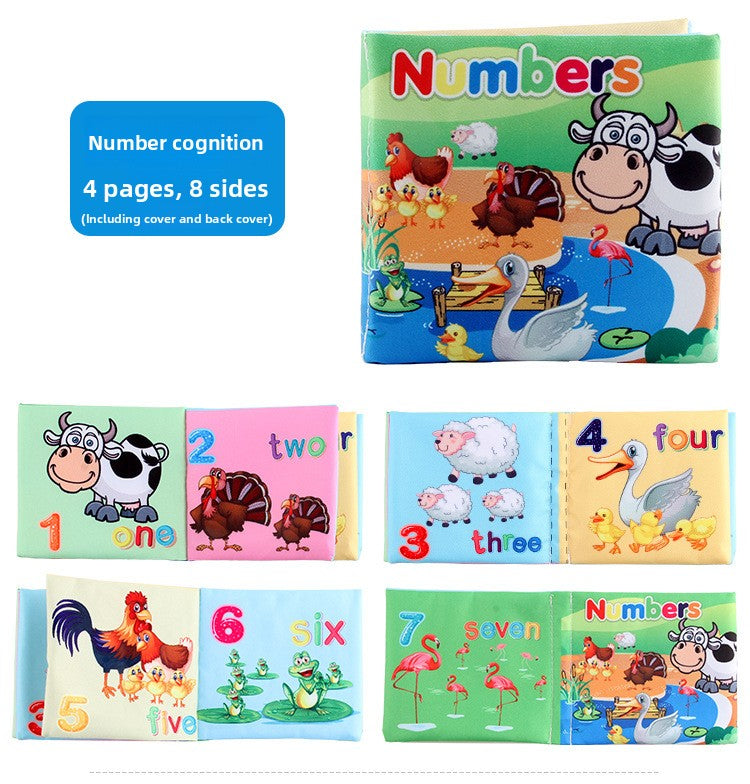 4 Pages 8 Sides Educational Cloth Book Soft Baby Toy for Learning Fruits Animals Numbers