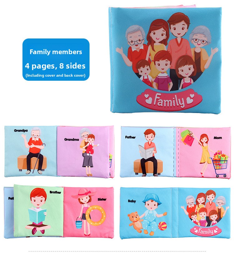 4 Pages 8 Sides Educational Cloth Book Soft Baby Toy for Learning Fruits Animals Numbers