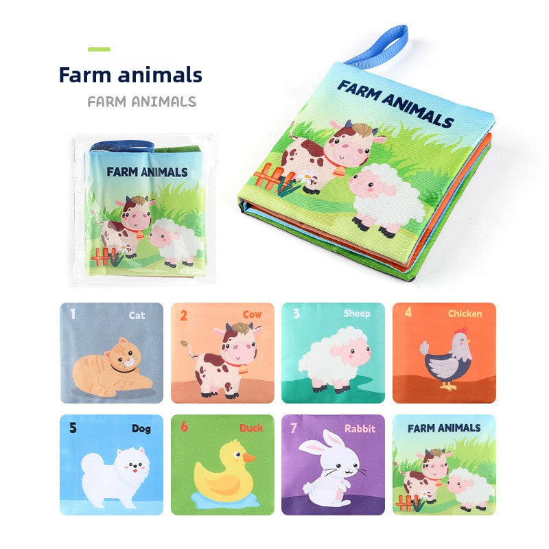 4 Pages 8 Sides Educational Cloth Book Soft Baby Toy for Learning Fruits Animals Numbers