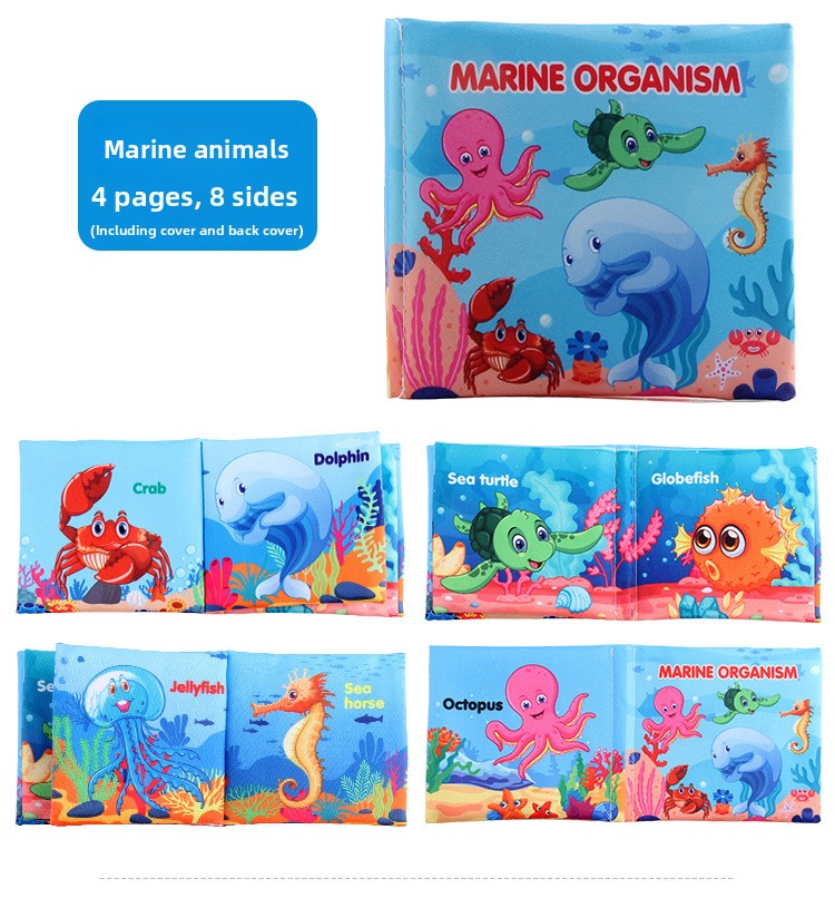 4 Pages 8 Sides Educational Cloth Book Soft Baby Toy for Learning Fruits Animals Numbers