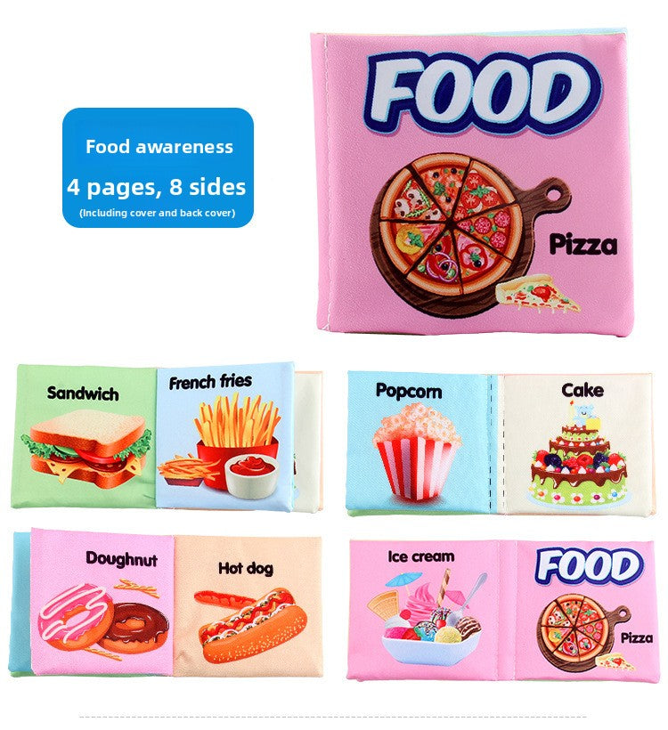 4 Pages 8 Sides Educational Cloth Book Soft Baby Toy for Learning Fruits Animals Numbers