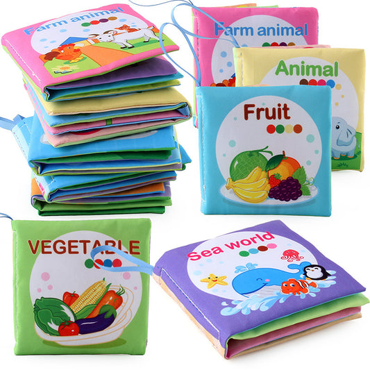 4 Pages 8 Sides Educational Cloth Book Soft Baby Toy for Learning Fruits Animals Numbers