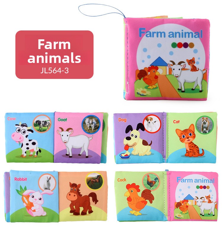 4 Pages 8 Sides Educational Cloth Book Soft Baby Toy for Learning Fruits Animals Numbers